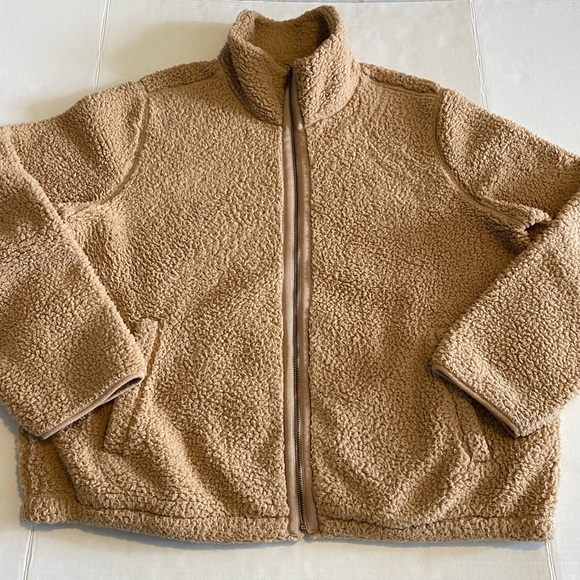 Old navy women’s cozy Sherpa teddy full zip camel jacket with thumb loops - XL - Picture 9 of 13